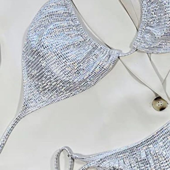 WDIRARA Women's High Cut Haler Bikini Swimsuit Tassel Trim Two Piece - Picture 3 of 4